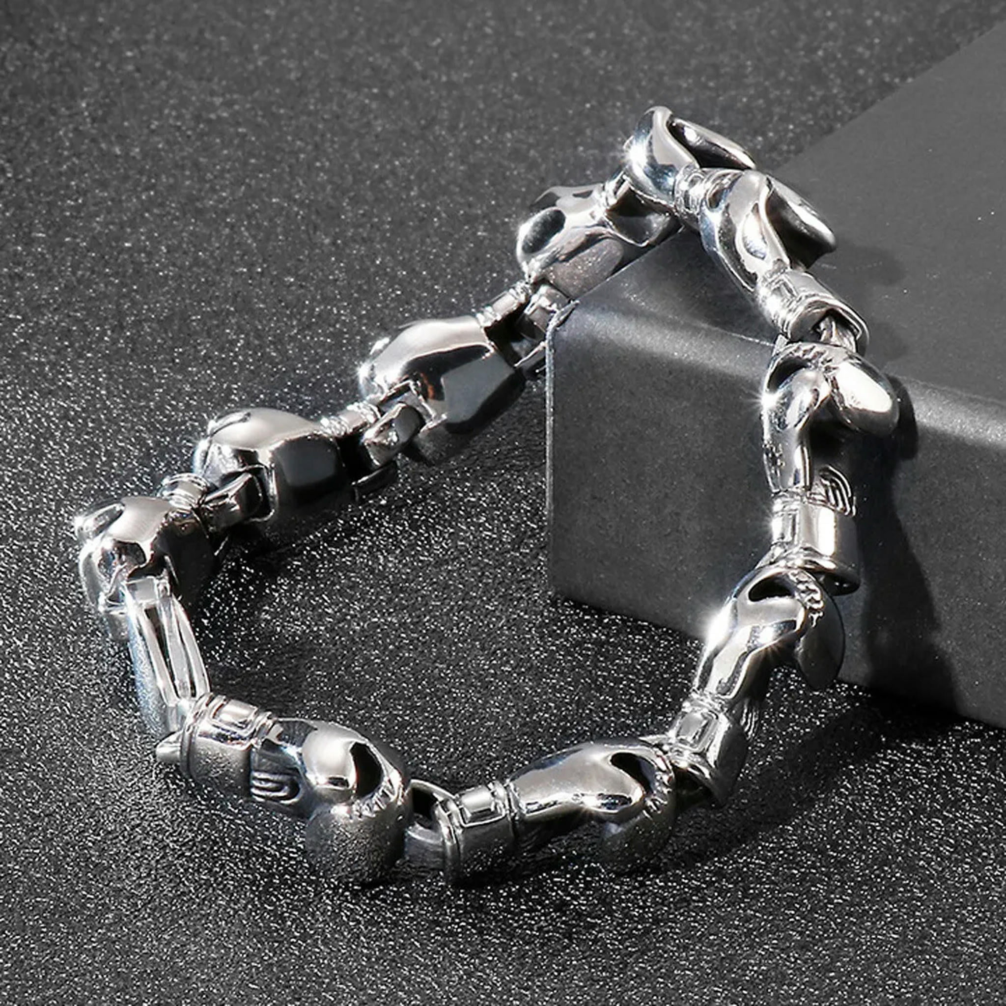 EOEMY 8.26" Punk Cool Men Silver Tone Stainless Steel Boxing Glove Link Chain Bracelet-Default