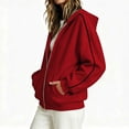 thumbnail image 6 of vdgthytj Sweatshirts for Women Full Zip Long Sleeve Drop Shoulder Side Striped Hooded Jackets Fall Winter Athleisure Outerwear with Pockets(Large,Red), 6 of 7
