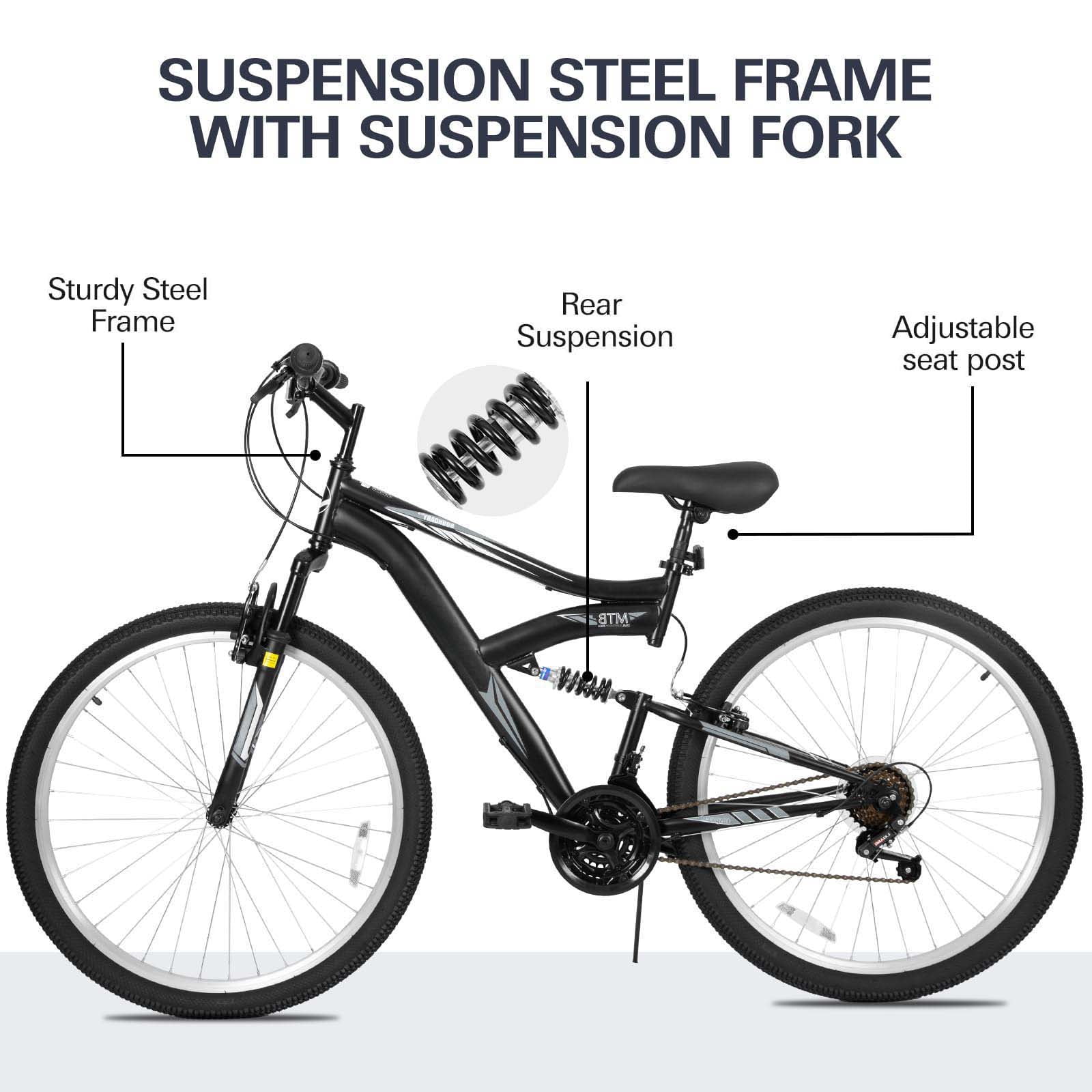 Hykolity Mountain Bike 27.5 Inch MTB Sport Shocker Bicycle 18 Speed Full-Suspension Outdoor Cycling for Adult Men Woman
