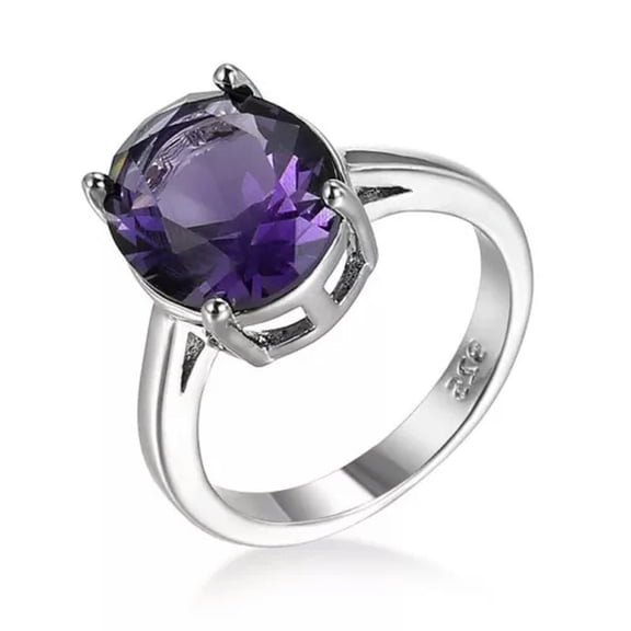 EOEMY 11*13mm Oval Cut Purple Cz Simple Band Women'S 925 Silver Wedding Ring Size 6-10
