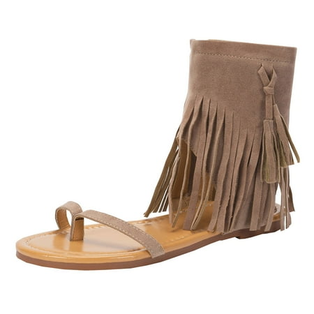 

sandals for Women Summer Women s Suede Open Toe Zipper Flat Non-Slip Tassel Sandals Beach Shoes Suede