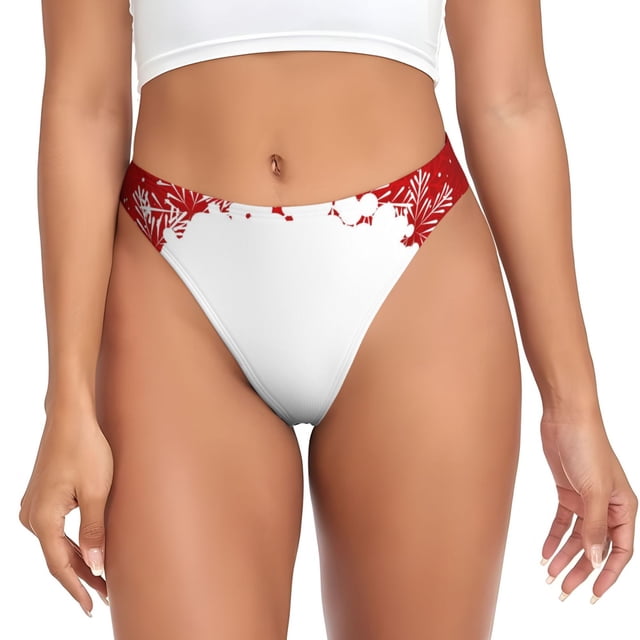 Balery Winter Christmas Snowflake Tangas de Algodón para Mujer con Estampado – Ropa Interior Sexy, Transpirable, G-string-X-Small