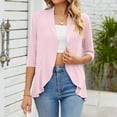 thumbnail image 5 of JGGSPWM Womens Dressy Casual Tops 3/4 Sleeve Shirts Open Front Cardigan Teen Girl Tunic Solid Ruffle Shrugs Cardigans Casual Elegant Outwear Pink S, 5 of 8