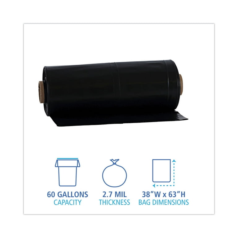 Industrial Drum Liners Rolls, 60 gal, 2.7 mil, 38 x 63, Black, 1 Roll of 50 Bags Industrial Drum Liners Rolls, 60 gal, 2.7 mil, 38 x 63, Black, 1 Roll of 50 Bags