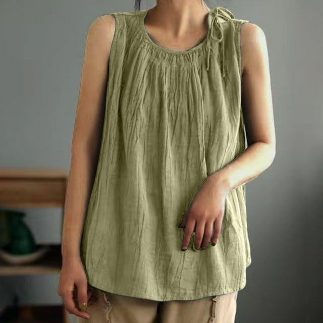 Mareep Blouses Sans Manches pour Femmes M-3TG Col Rond Sans Manches Dos Nu