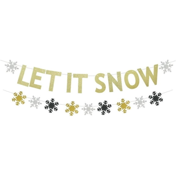 Let It Snow Banner, Gold Glitter Banner Sign For Winter Holiday | Winter Wonderland | Christmas | Hello Winter Party Supplies, Winter Themed Baby Shower Party Bunting Decorations
