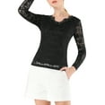 thumbnail image 5 of MODA NOVA Junior's Lace V-Neck Long Sleeve Scalloped Trim Blouse Black XL, 5 of 5