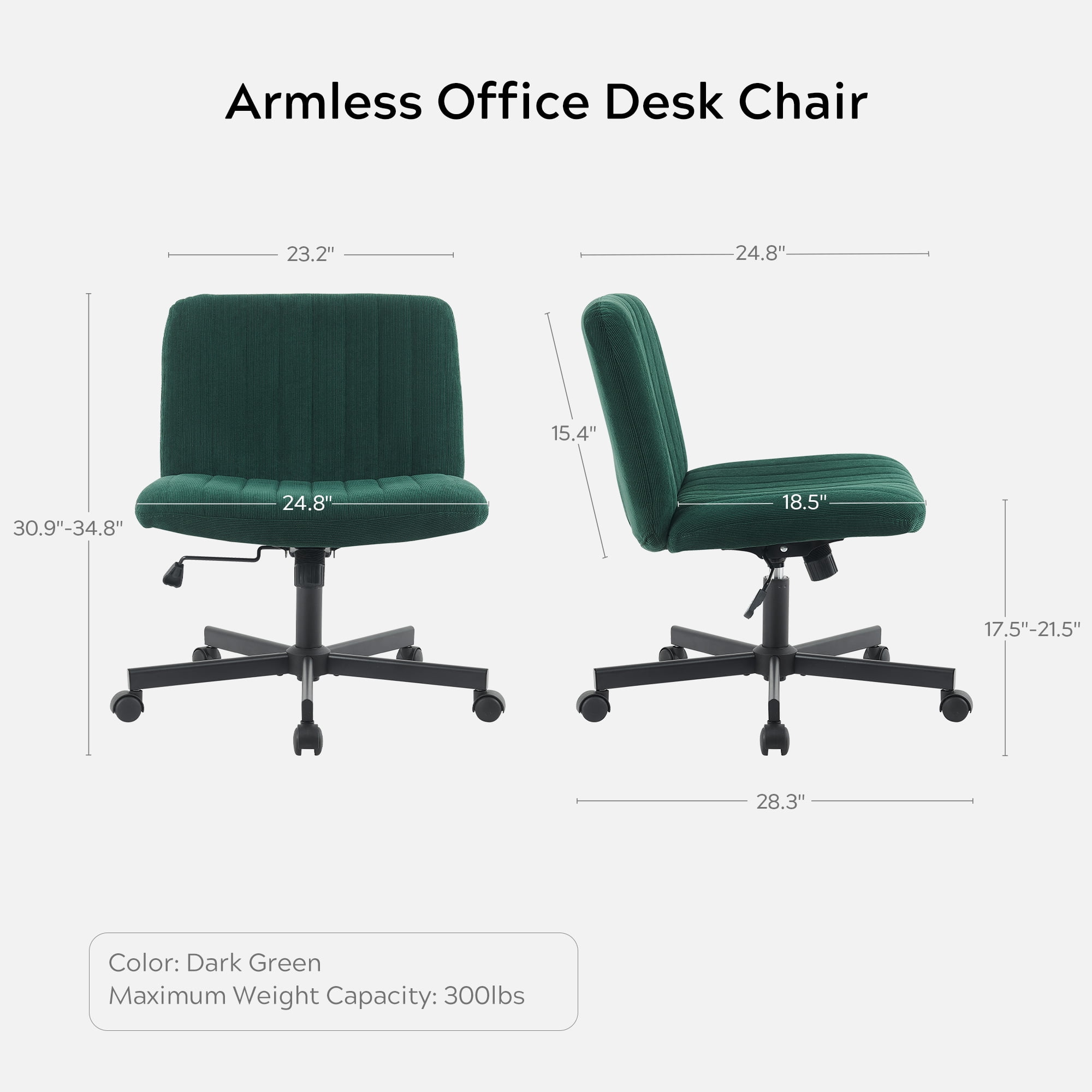 EYYTHUNG Wide Seat Crossleg Chair with Wheels, Velvet Home Office Computer Desk Chair, Swivel Side Vanity Chair Green for Girl, Dark Green