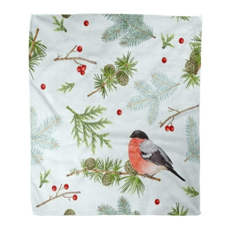 SIDONKU Flannel Throw Blanket Forest Branches and Bullfinch on White Highly Detailed Winter for Christmas New Year Festive Products Best Wall 58x80 Inch Lightweight Cozy Plush Fluffy Warm Fuzzy (Best Blankets For Winter)