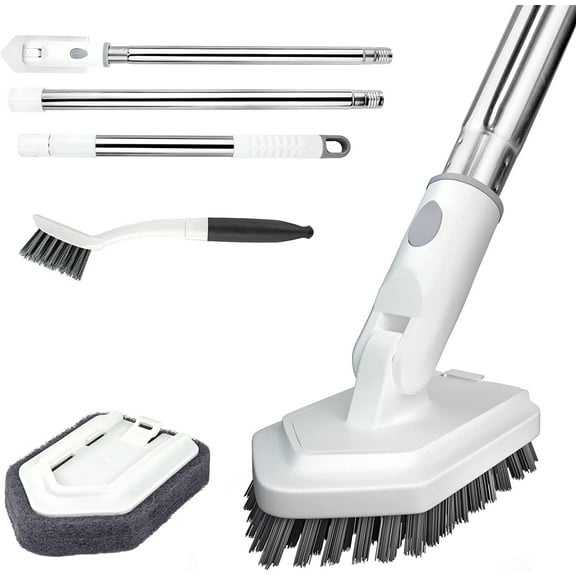 ITTAHO Tub Tile Bursh with Long Handle, White Swivel Bathtub Shower Brush Scouring Pad