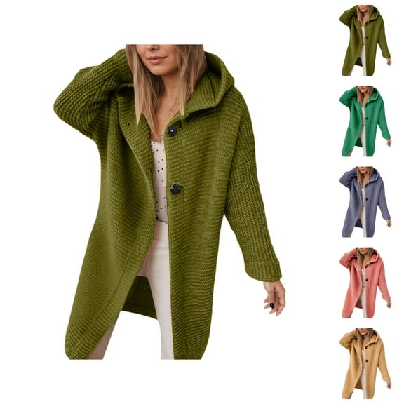 Cardigan Sweaters for Women 2025 Fall Winter Long Sleeve Button Knit Hoodie Sweater Oversized Long Cardigans Outerwear