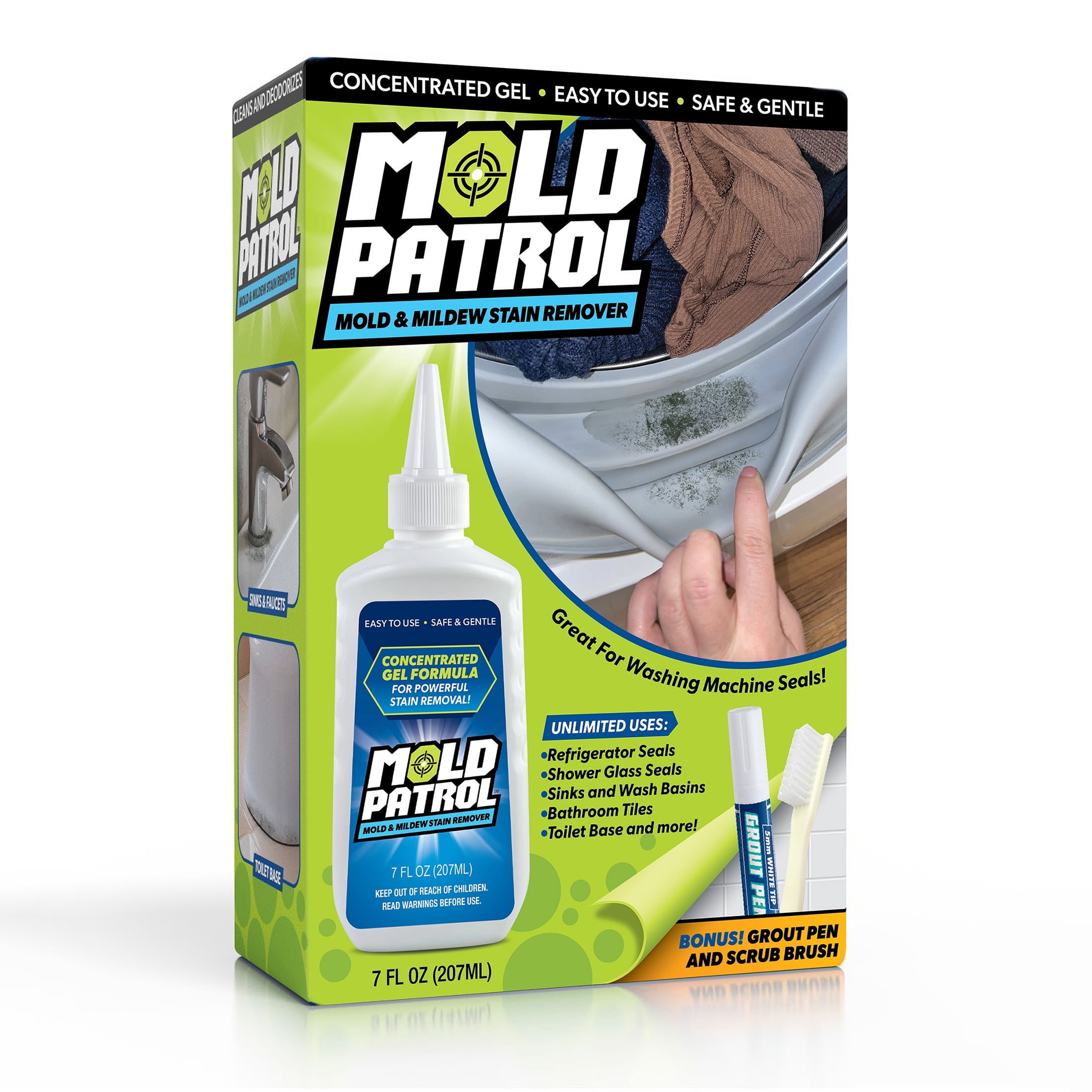 Mold Patrol Gel Mold & Mildew Remover Kit – 7 fl oz Gel Cleaner, Grout Pen & Brush for Tile, Seals, Shower Glass & More