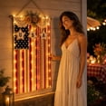 thumbnail image 5 of LED US Flag Bunting with Lights Outdoor Decor, Patriotic Red White Blue Cotton Linen Stars and Stripes Hanging Banner, Front Door Wall Courtyard Entryway Party Ornament, Independence Day Decor, 5 of 5