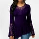 thumbnail image 2 of Blusa informal de manga larga con cuello redondo para mujer, camisa Sexy de retazos de encaje, Color liso, moda urbana, Otoño, 2022, 2 of 4