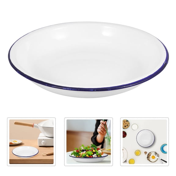 LOLIPPYY Vintage Multi-Color Enamel Dinnerware Set with Deep Plates and Serving Bowls, 10.5 Inch Kitchen Tableware