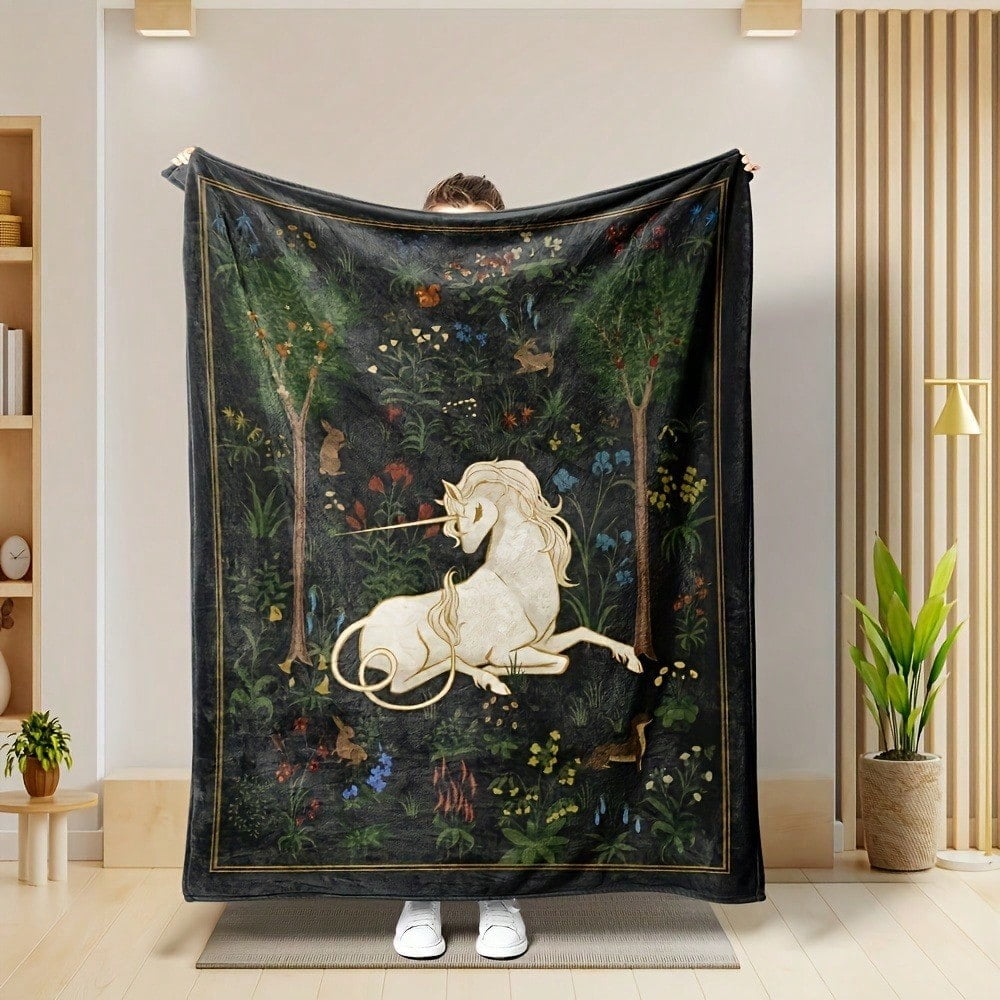 HELLOYOUNG Fleece Blanket Unicorn Pattern, Soft Cozy Throw for Couch, Lightweight Warm All-Season, Travel Camping Office Must-Have, Multiuse Gift for Kids Adults