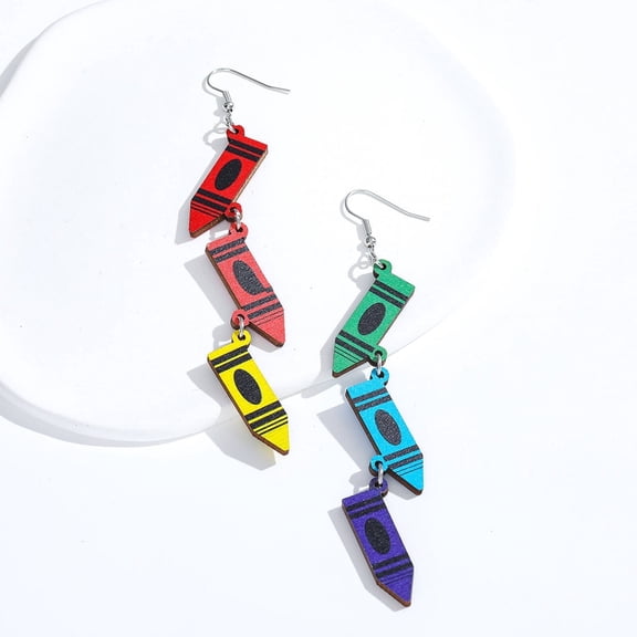 DESIGNICE 2026 New Earrings,Colorful Crayon Design Stud Earrings,Creative Tassels Eco-Friendly Jewelry,Eco-Friendly Wood Rhinestone Earrings