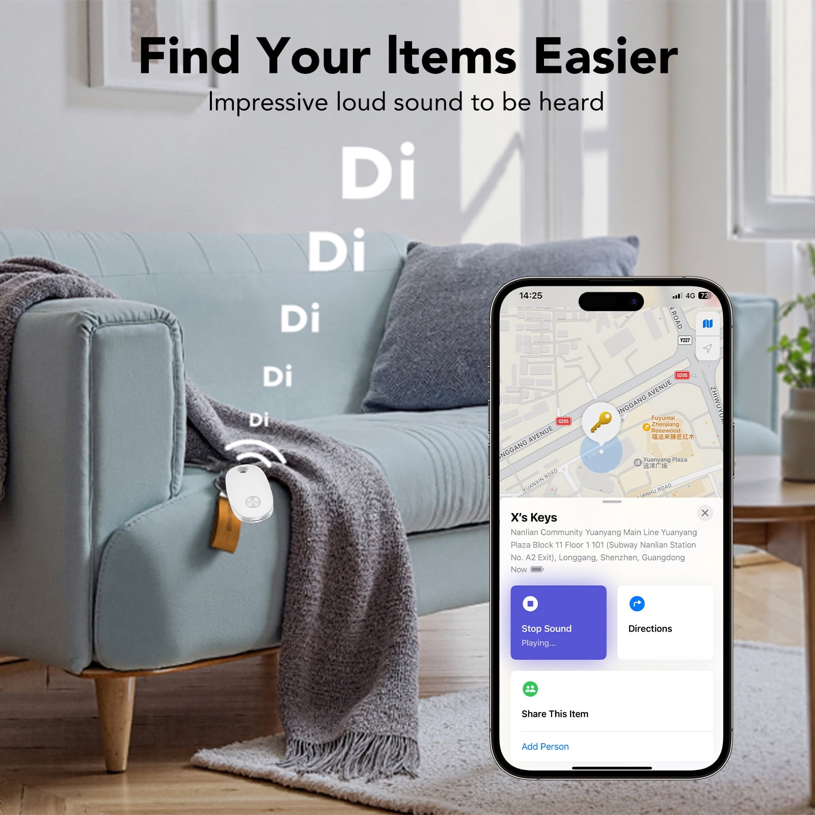 Bluetooth Tracker Tag 4 Packs, Item Locator Works with Find My APP(iOS Only), Smart Tag for Keys/Luggage/Wallets/Suitcases, Keys Finder Replaceable Battery, IP67 Waterproof White, FCC Approved