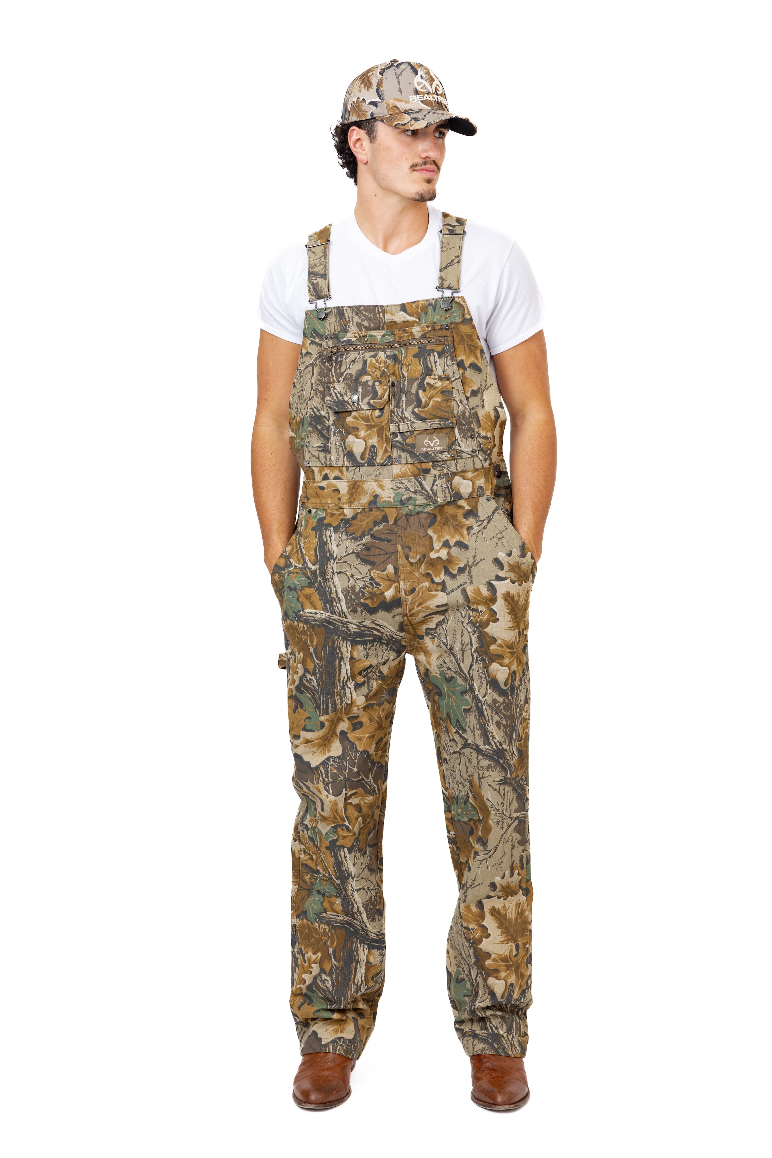 Realtree Men's Camo Hunting Cotton Bib Overalls, All-season Uninsulated Camouflage Bib Overalls for Outdoor Activities | Size L