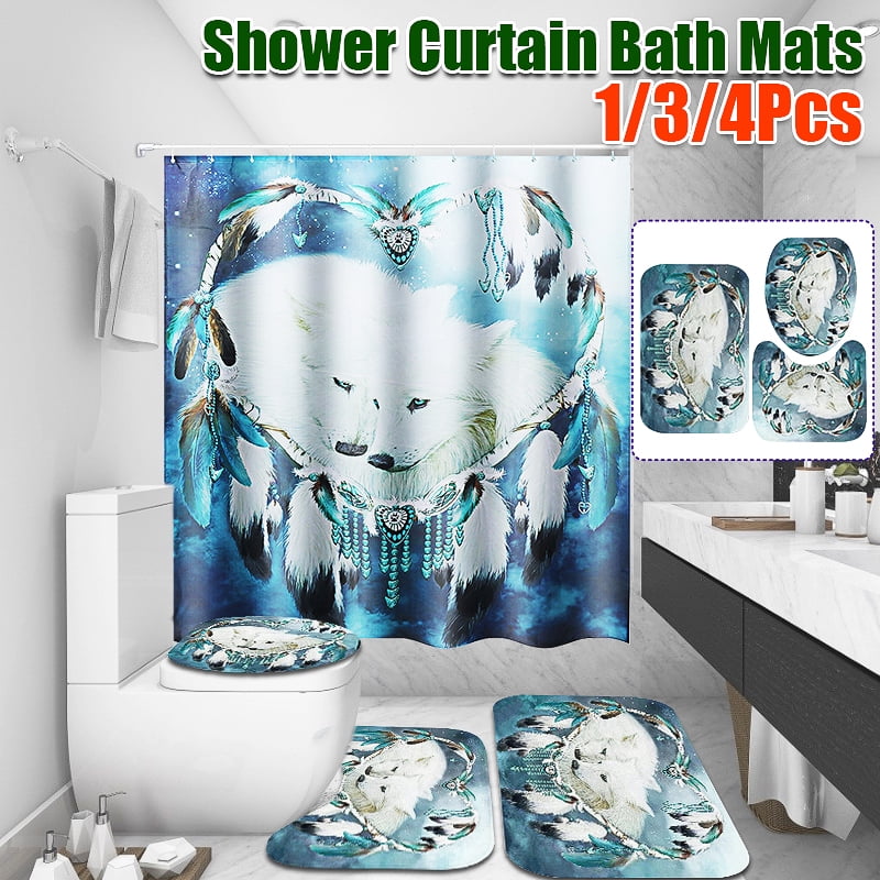 DreamCatcher Art Shower Curtain Bath Mat Toilet Cover Rugs Bathroom Set 1/3/4Pcs 