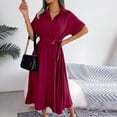 thumbnail image 5 of Finelylove Cami Dress For Women Elegant Dress For Women A-line Long Short Sleeve Solid Wine L, 5 of 7