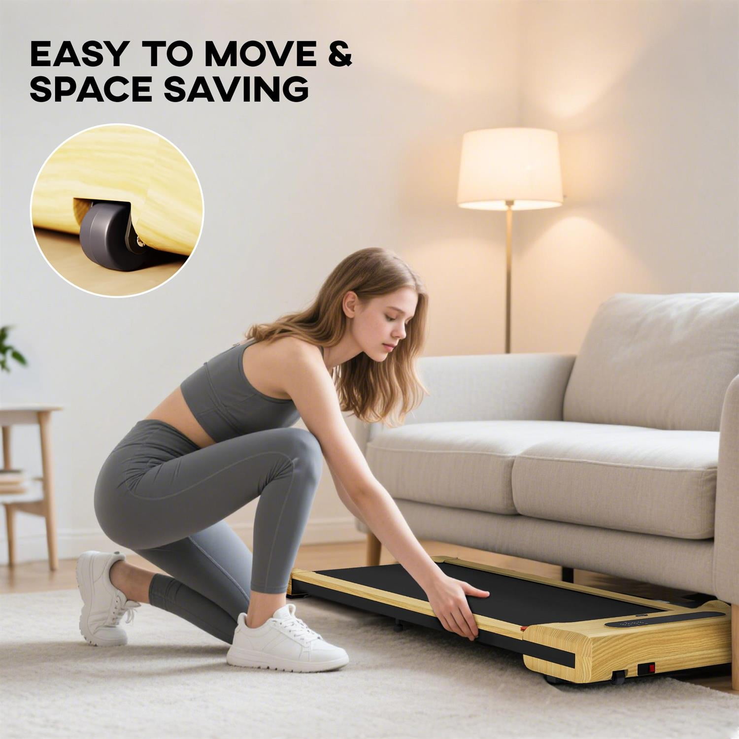 Demifill 2.5HP Under Desk Walking Pad Treadmill - Brown, With Remote Control, Transport Wheels & LED Display for Home Gym & Office