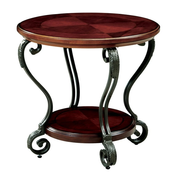 HOOPOOCOLOR Traditional Style Brown Cherry 1pc END TABLE Open Bottom Shelf Ornate Design Living Room Furniture