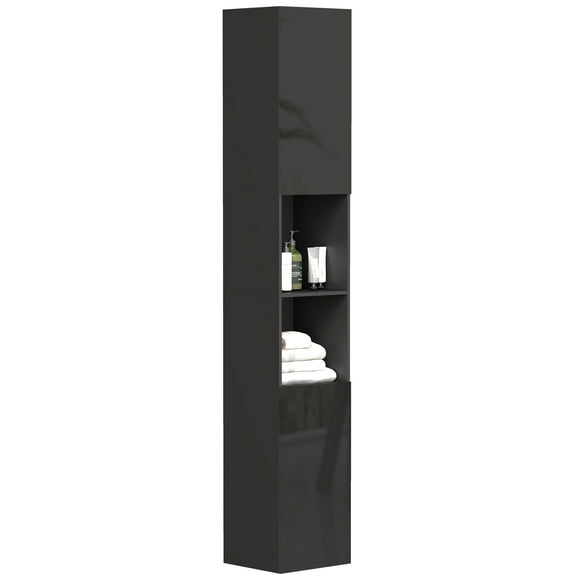 kleankin High Gloss Bathroom Cabinet with Door and Shelves, Black