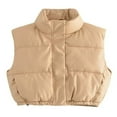 thumbnail image 1 of Women PU Puffer Vest Solid Color Stand Collar Quilted Waistcoat Fall Winter Padded Jacket Coat, 1 of 4