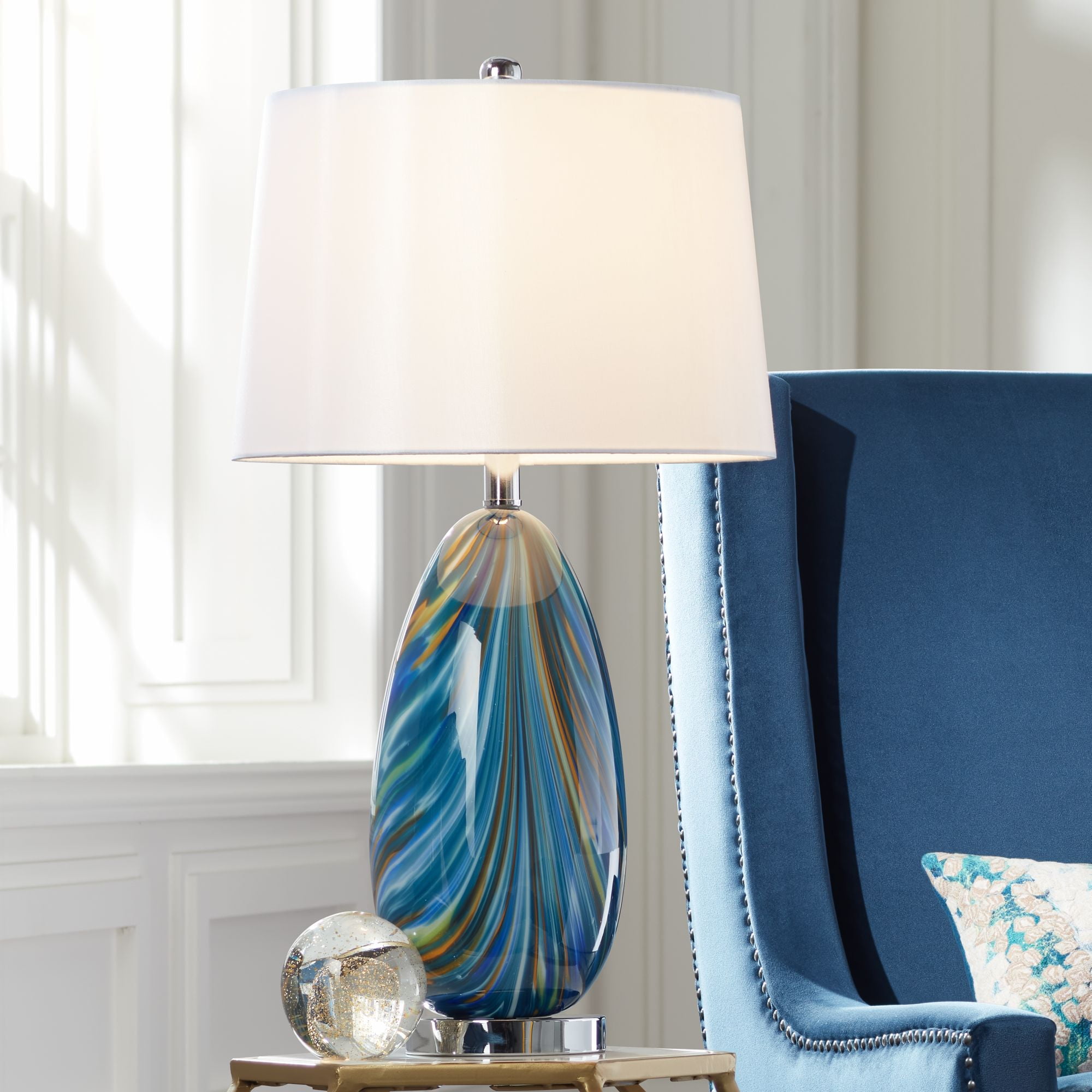 Possini Euro Design Modern Table Lamp, Possini Euro Eneya Blue Ceramic Table Lamp