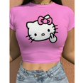 thumbnail image 1 of Sesy Débardeur Col Rond Lacé Court Haut d'Été pour Femmes HELLO KITTY Mode Décontractée T-shirt Manches Courtes tzw, 1 of 6