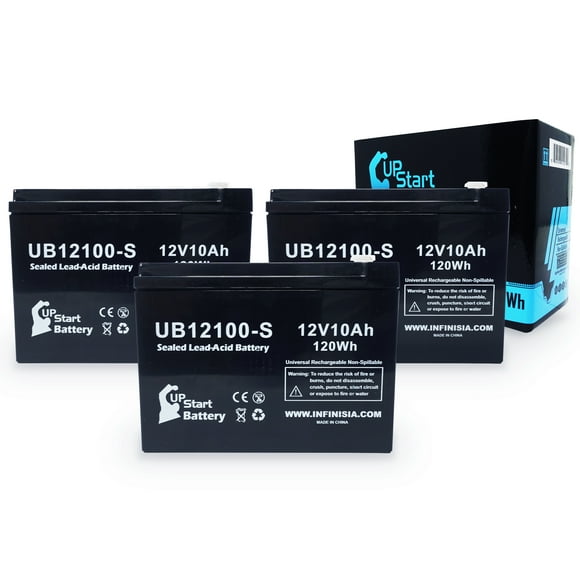 3x Pack - Neuton Mowers E0683-310W Battery Replacement - UB12100-S Universal Sealed Lead Acid Battery (12V, 10Ah, 10000mAh, F2 Terminal, AGM, SLA)