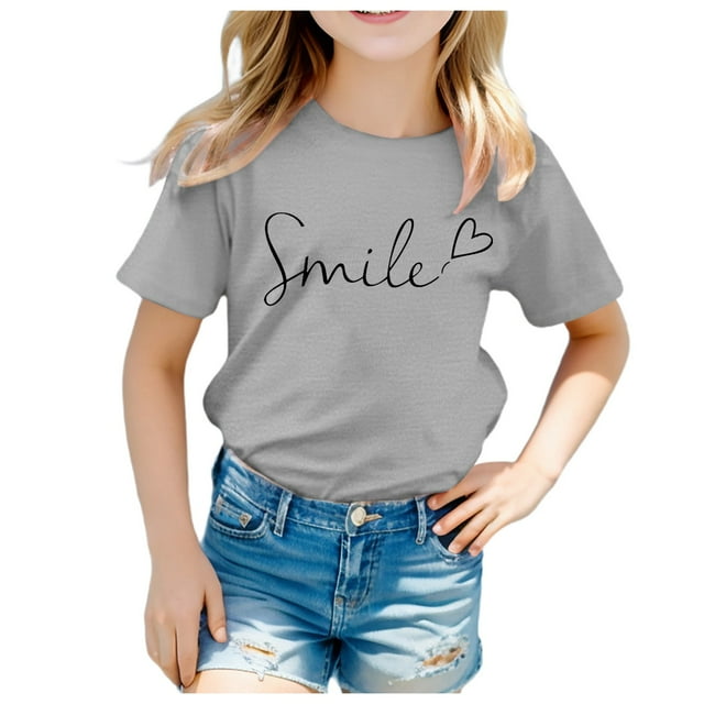 WEIYLL T-Shirt Garçon Unisexe Imprimé Lettre Drôle Col Rond Manches Courtes Gris Hauts Enfants pour 8-9 Ans