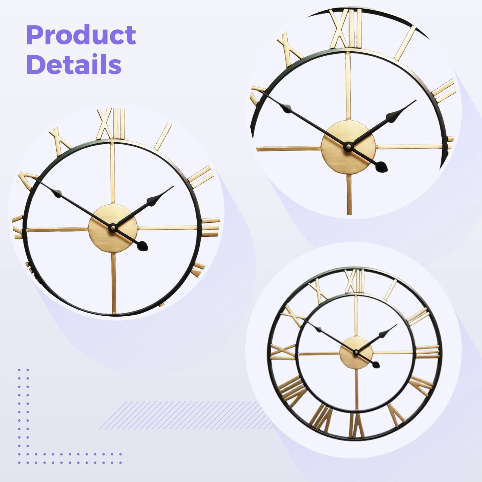 16 Inch Large Metal Wall Clock, Farmhouse Oversized Silent Black Iron Wall Clock with Arabic Numerals, Vintage Industrial Design for Indoor Outdoor Garden Patio Pool Yard Home Decoration