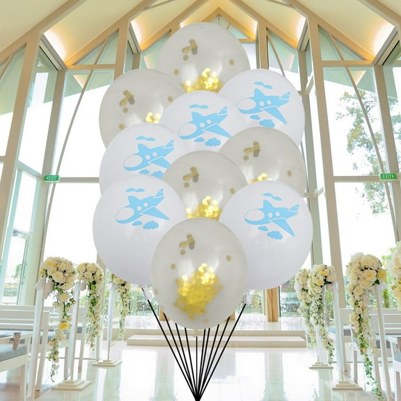 Milisten 10Pcs Airplane Pattern Latex Balloons White with Golden Sequins for Event Decoration