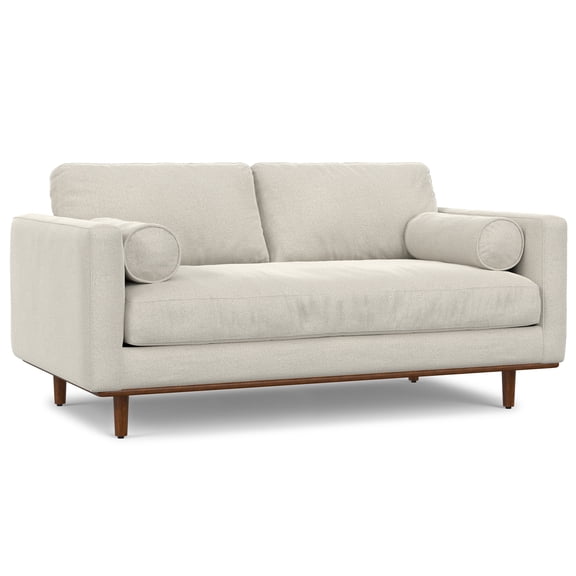 Simpli Home Morrison 72 inch Wide Mid-Century Modern Loveseat Sofa in Cream White Woven-Blend Fabric