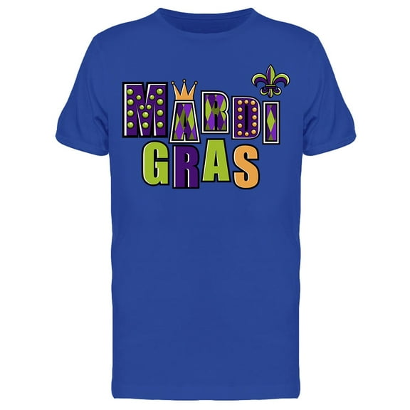 Text: Mardi Gras W/crown And Hat T-Shirt Men -Image by Shutterstock, Male Large