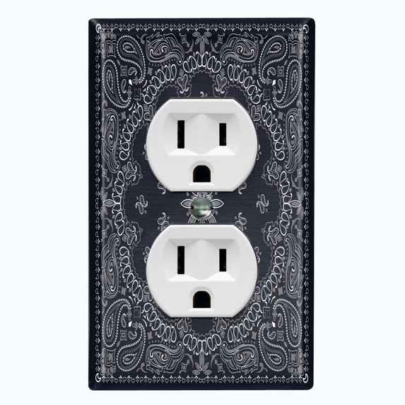 Metal Light Switch Plate Cover Black Floral Bandana Paisley Tile Pattern TIL060