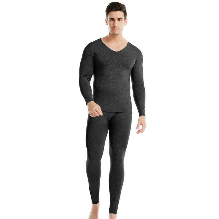 Htwon Mens Thermal Underwear Set Ultra Soft Microfiber Thermal Underwear  for Men Long Johns Sets (Black, 4XL)