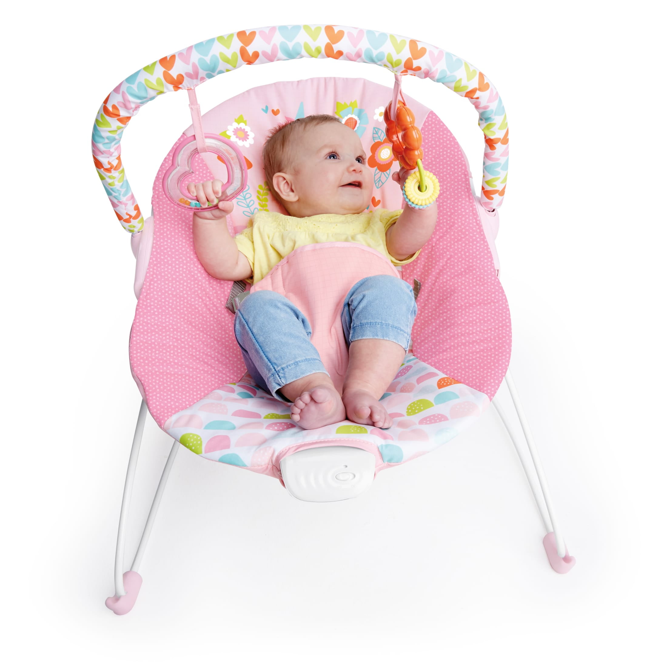 Bright Starts Vibrating Infant Baby Bouncer with Toys, Fantasy Unicorn