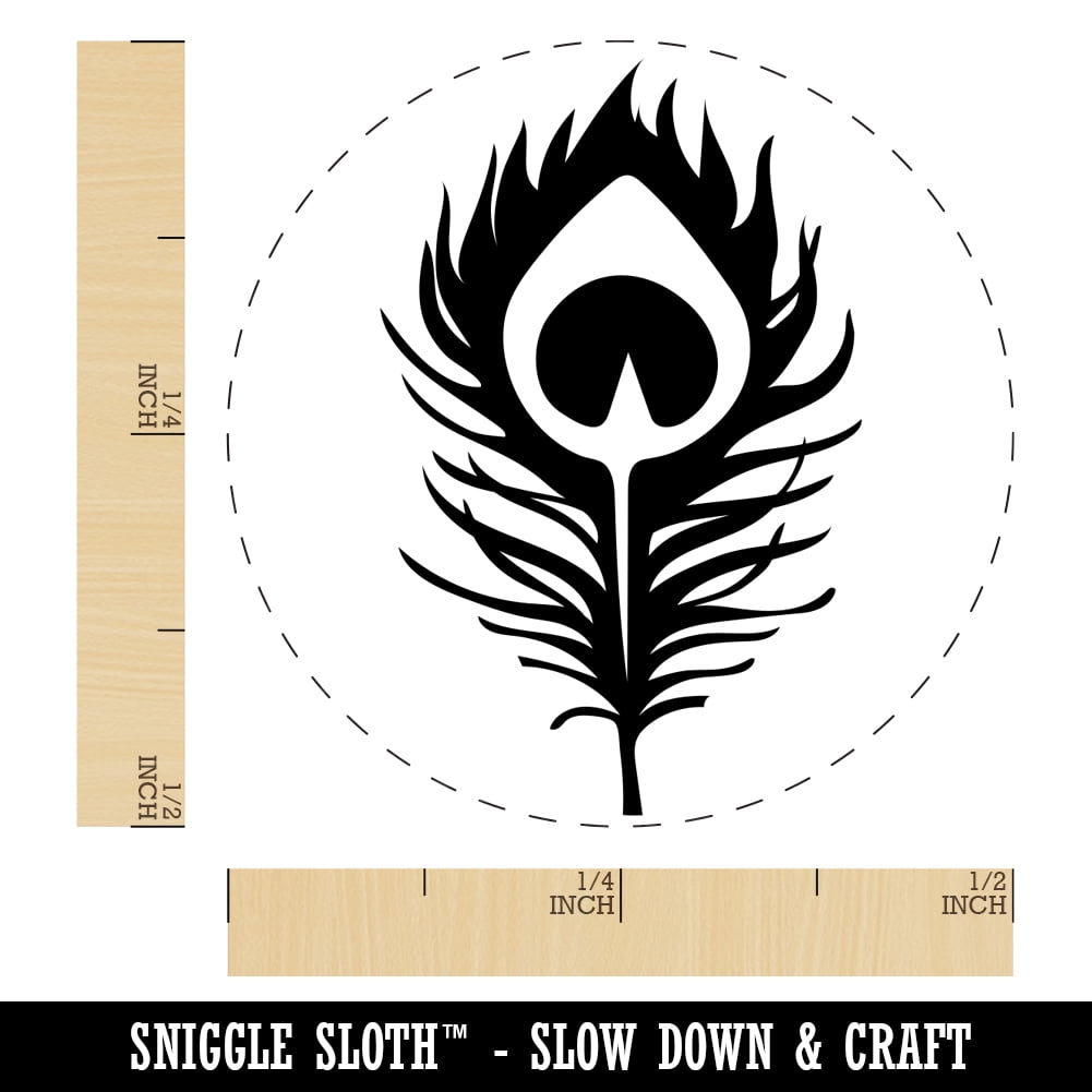 Elegant Peacock Feather Self-Inking Rubber Stamp Ink Stamper - Dry Pad (No Ink) - Mini 1/2 Inch