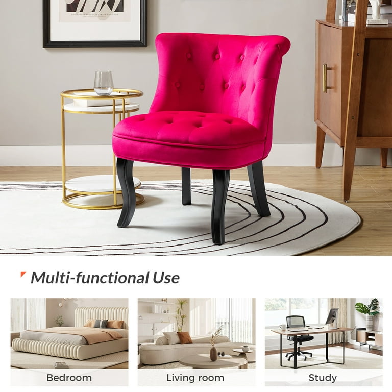 Modern Velvet Armless Accent Chair Upholstered Button Single Sofa Wooden Legs Bedroom Adult Fushia