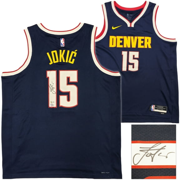 Denver Nuggets Nikola Jokic Autographed Navy Blue Nike ICON Edition Jersey Size 52 Beckett BAS Witness 235476