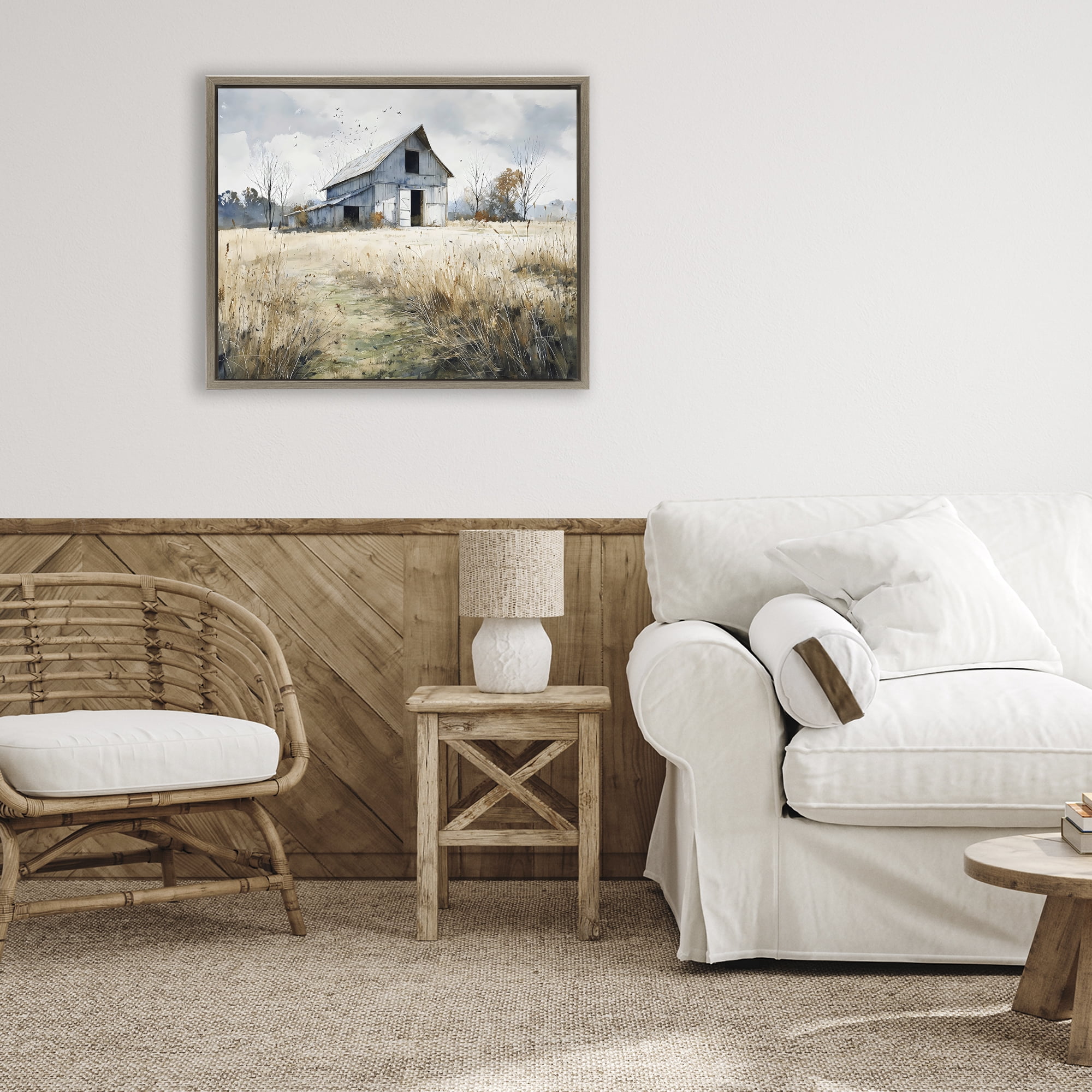 Stupell Industries Old Blue Barn in Farmland Brown Framed Floater Canvas Wall Art, design by Franklyn Gregory