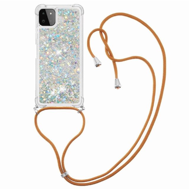 Funda FOXDOCK para Samsung Galaxy A22 5G con Cuerda Ajustable, Brillo Líquido, Protección Antigolpes y Lente – Ideal para Regalo