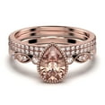 thumbnail image 1 of Dazzling Boho & hippiepie 2.25 Carat Pear Cut Morganite And Diamond Moissanite Engagement Ring, Wedding Ring, Two Matching Band in 925 Sterling Silver With 18k Rose Gold Plating, Birthday Gift, 1 of 4