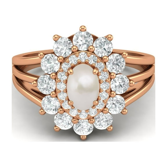4.03 Ctw Oval Natural Pearl 925 Sterling Silver Rose Plated Solitaire Valentines Day Gifts Ring