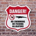 thumbnail image 3 of Alligator Warning Shield Sign Danger! No Swimming Or Feeding Alligators 6 inch X 6 inch Shield Shaped Commercial Grade Plastic Sign Weather Resistant, UV Protected Made in the USA, 3 of 6