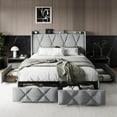 thumbnail image 4 of iPormis Full Size Bed Frame with Charging Station , Upholstered Bed with 4 Storage Drawers, Light Grey, 4 of 8