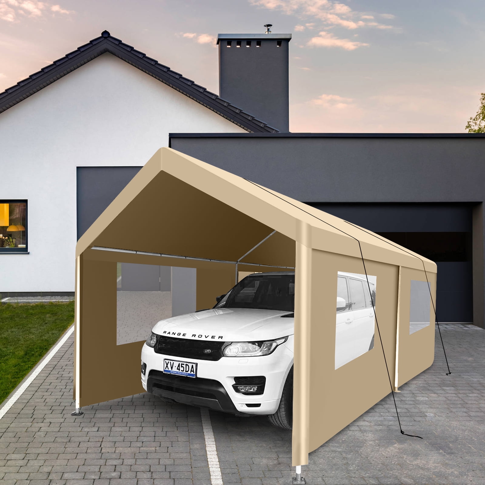 CCBEKIIM 10x20 Carport, Heavy Duty Car Port/Car Tent with Removable Sidewalls, Portable Canopy Tent for SUV, Car, Truck, Boat, Motorcycle Shelter (Beige)